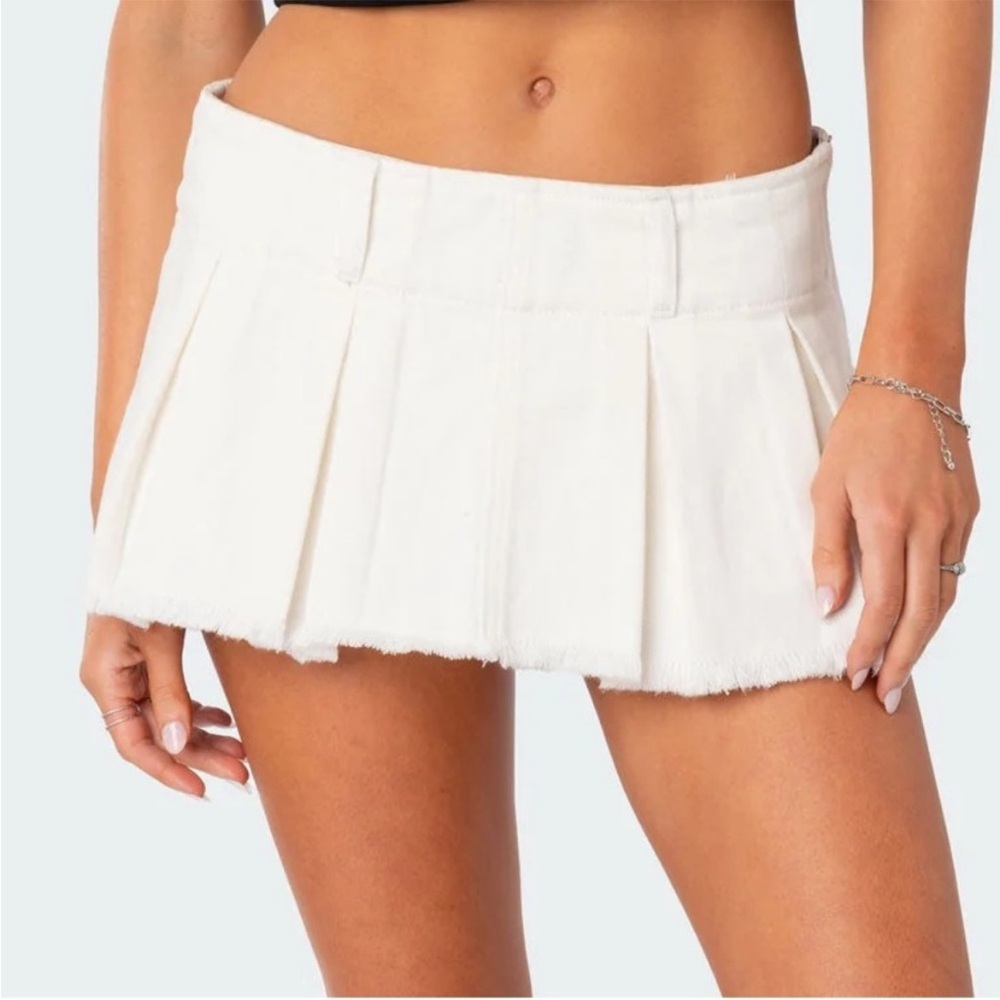 Edikted Washed Denim Pleated Micro Skort NWT
